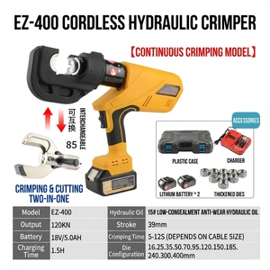 Pince à sertir <span class=keywords><strong>hydraulique</strong></span> à batterie WEINISEN EZ-400C 120KN, outil de sertissage et de coupe continu 2 en 1 pour terminaux de câbles électriques - Product Image 2