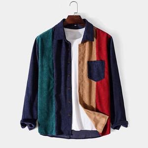 قميص رجالي مخطط كوردوري غير رسمي طية الصدر كم طويل قميص ملابس رجالية علوية 2024 - Product Image 1