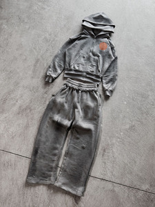 Tùy chỉnh Heavyweight Tracksuit đau khổ axit rửa Flared Sweatpants hoodie Set người đàn ông - Product Image 3