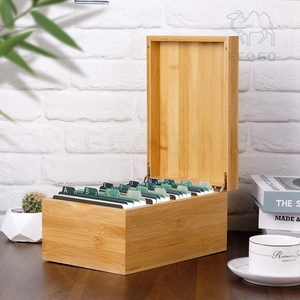 Portatarjetas de visita artesanal, caja organizadora de tarjetas de índice de 3x5 pulgadas, portatarjetas de nombre de escritorio para negocios, pestañas de bambú de - Product Image 3
