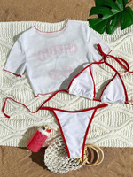 2025 Sexy 3-delige Bikiniset Badkleding Kersenprint Mesh Top Zwempak Dames Vakantie Set Badpakken