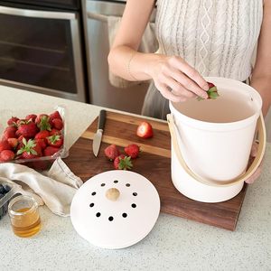Odorless Indoor 1.3 Galllon <strong>Compost</strong> Pail Black Metal Food Waste <strong>Bin</strong> Stainless Steel Countertop <strong>Compost</strong> <strong>Bin</strong> with <strong>Wooden</strong> Handle - Product Image 5
