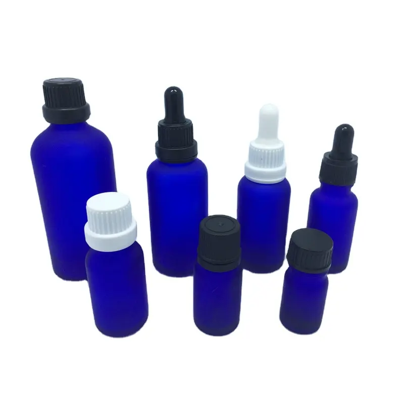 Acid Etch frosted 20ml 30ml 1 oz 50ml cobalt blue glass essential oil bottle with dropper
