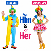 Costume de Clown pour Adultes Hommes Femmes Halloween Cosplay Ensemble Combinaison de Cirque avec Perruque Masque Gants