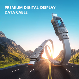 66 Wát sạc nhanh Silicone phẳng USB-C để Loại C Cáp dữ liệu với LED hiển thị kỹ thuật số cho máy tính & tai nghe bện che chắn - Product Image 2