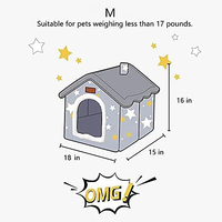 Lit-cave pour chat de style maison, personnalisé par le fabricant, portable, moderne, gris, à imprimé étoiles, chaud et en peluche pour l'hiver