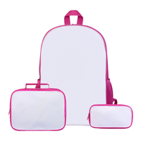 Ensemble de sacs à dos scolaires 3-en-1 tendance vierges avec impression par transfert thermique, logo personnalisé, trousse, sac à déjeuner et compartiment pour ordinateur portable