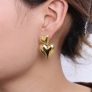 Semplici orecchini pendenti a cuore in argento dorato Non sbiadito orecchini in acciaio inossidabile placcato oro 18 carati 2023 nuovo