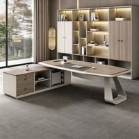 Bureau de direction en L moderne de luxe léger, avec armoire latérale à double niveau et cadre en alliage d'aluminium, vente en gros d'usine pour le bureau