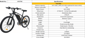 Vélo à suspension avant longue portée 350W 36V avec batterie, 27,5 pouces, 7 vitesses, frein à disque, OEM, usine GY2705, plus de 20 ans d'expérience dans le commerce extérieur - Product Image 4