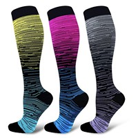 Chaussettes de compression unisexes en nylon à dégradé de couleurs mélangées, hauteur genou, pour le sport, la course et les voyages