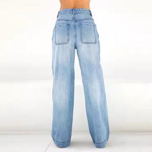 Nouveau style tendance 2025 : Jeans amples en denim délavé vintage, avec logo personnalisé, effet acide et effet soleil, pour femme - Product Image 5