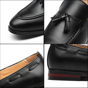 Mocassins de cérémonie à bout rond en PU imperméable, légers, avec pompons, noirs et marron, grandes tailles 37-48, modèle 703 - Product Image 5