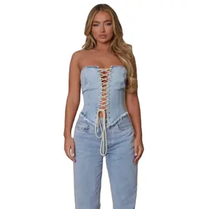 2023 women fashion bustier denim corset under bust women casual corset top