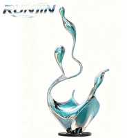 Grande sculpture abstraite en acier inoxydable poli miroir, soudée sur mesure, en forme de goutte d'eau, artisanat métallique moderne pour hall d'hôtel et jardin