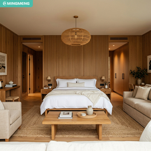 Lit plateforme en bois massif de style japonais, taille king, ensemble de meubles de chambre à coucher modernes pour hôtel, design durable - Product Image 3