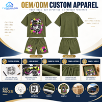 Ensemble streetwear deux pièces pour homme : T-shirt en coton mélangé tricoté à motif punk bouledogue, séchage rapide, 220g, et short à cordon de serrage