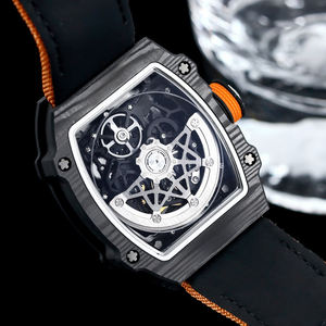 Montre automatique squelette de luxe haut de gamme personnalisée pour homme, boîtier noir et orange, légère, pour les soirées sur yacht, montre-bracelet sport composite - Product Image 5