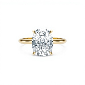 4CT Cushion Cut Diamond Solitaire Engagement <b>Ring</b> 14K Yellow Gold <b>Plain</b> Band Wholesale Custom Jewelry - Product Image 4