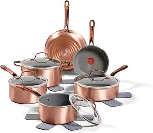 Ensemble de casseroles antiadhésives 13 pièces, comprenant une marmite, des casseroles, des poêles, des protège-ustensiles, des casseroles et des poêles, couleur or rose - Product Image 1