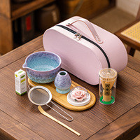 Ensemble cadeau de bol à matcha en cristal de luxe avec étui de transport en cuir, parfum et diffuseur d'arômes en céramique
