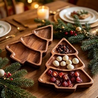 Plateau de service jetable à 3 compartiments en forme de sapin de Noël pour bonbons, noix et snacks – Vaisselle de fête pour la table de Noël