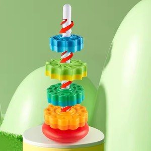 Bébé et enfant en bas âge cognitif arc-en-ciel tour rotative éducation précoce géométrie <span class=keywords><strong>anneau</strong></span> rotatif tour d'empilage jouet - Product Image 2