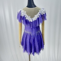 Justaucorps de sport à manches longues pour femme et enfant, violet, orné de strass et cristaux brillants, pour patinage artistique et danse