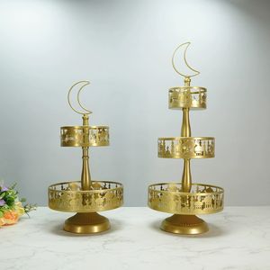 Bandeja Metálica Decorativa para Eid Mubarak, Soporte para Pastel Dorado, Bandejas Decorativas para Ramadán, Soporte para Cupcakes, Bandeja de Dos Niveles para Galletas - Product Image 4