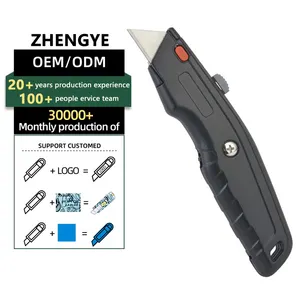 ZY-SK12 Heavy-duty Zinc Alloy Handle Utility Knife Black Cutting Knife Box Cutter Retractable Safety Knife