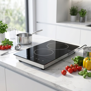 Table de cuisson intelligente 2 brûleurs, plaque chauffante électrique radiant 120V, design encastrable avec pieds de comptoir, plaque <span class=keywords><strong>vitrocéramique</strong></span> - Product Image 6