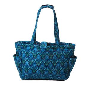 BSCI factory Floral Quilted Cotton <b>Needle</b> crochet yarn holder <b>Bag</b> <b>Knitting</b> <b>Bag</b> Yarn <b>for</b> knit <b>bag</b> Storage Tote (Bule Damaks) - Product Image 3