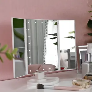 Makeup Vanity Mirror Smart Led Light Abs Foldable Silver Oem Customized Glass Frame Power Style