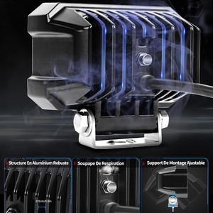 Feux de route LED IP68 E-Mark 4x4, <span class=keywords><strong>blanc</strong></span> ambre DRL, 12V 24V, feux auxiliaires tout-terrain 4,4 pouces pour SUV et pick-up avec faisceau de câblage - Product Image 4