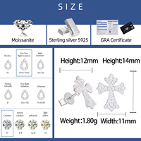 Passer diamant testeur 925 argent Sterling entièrement VVS Moissanite diamant glacé Iris croix boucle d'oreille pour rappeur bijoux
