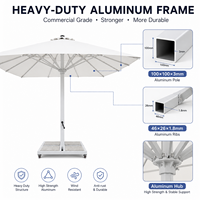 Parasol de terrasse commercial extérieur résistant aux intempéries avec éclairage LED, commande à manivelle, cadre en aluminium 100x100mm
