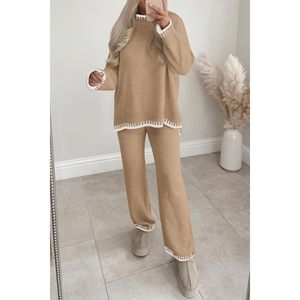 FOXA Women's <b>Knit</b> Sweater <b>Set</b> Long Sleeve Pullover Wide Leg Pants Casual Loungewear Two Piece Outfit - Product Image 4