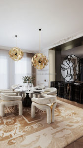 Juego de comedor moderno de cristal de 210cm con 6 sillas <span class=keywords><strong>Remo</strong></span> blancas y mesa con patas doradas para el hogar o el hotel Vidrio templado y diseño de metal - Product Image 6
