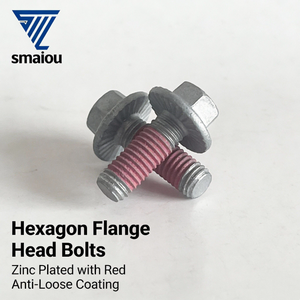 Baut Kepala Flens Hex Berulir Penuh, Lapisan Seng dengan Lapisan Anti-Lepas Merah, Baja Karbon - Product Image 1