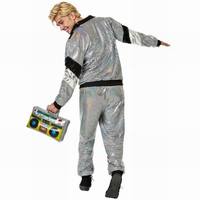 Chemisiers et chemises unisexes classiques des années 80, en polyester argenté brillant, ensemble de costumes de danse pour fête