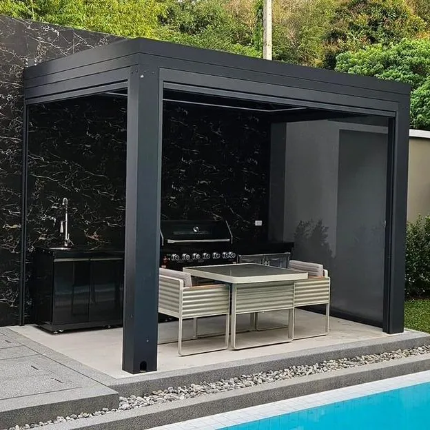 Pérgola bioclimática de aluminio moderna de 3x3/3x4m, cenador impermeable motorizado con marco recubierto de polvo para jardín al aire libre