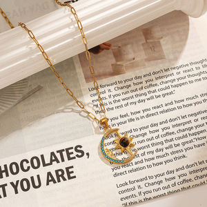 Collar de acero inoxidable con colgante de estrella y luna, circonita azul, chapado en oro de 18k, para regalo, uso casual. - Product Image 1