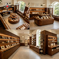 Étagère de présentation en bois de noyer au design moderne avec éclairage LED, meuble de présentation personnalisé pour boutique de collection, vitrine antique