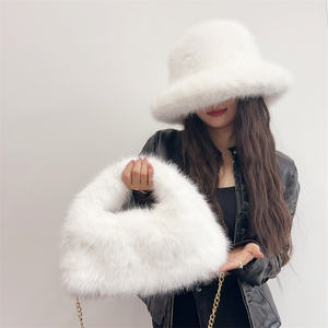 Conjunto de sombrero y bolso de cubo de piel, sombrero de otoño e invierno de felpa cálido para mujer, sombrero y bolso de mano de piel de zorro de imitación de estilo Punk - Product Image 5