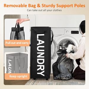 Cesta de lavandería rodante con ruedas de 90L, cesto de lavandería de 29 pulgadas con ruedas y bolsa de malla extraíble - Product Image 6