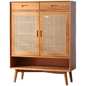 Nordic Japanese Minimalist Solid Wood <b>Shoe</b> Cabinet Cherry Wood Rattan <b>Storage</b> Entryway Living Room Cabinet - Product Image 5