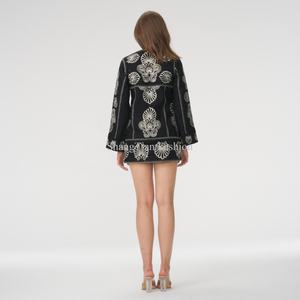 Nuevo Diseño, Vestido de Verano de Alta Calidad para Mujer, Sexy, de Manga Larga, Cintura Ajustada, Bordado, Mini Vestido de Lino - Product Image 6