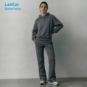 Cotton Tracksuits Manufacturer Custom Embroidery Relaxed Fit Hoodie and Straight Leg Sweatpants <b>Set</b> 2 Piece for Women - Product Image 1