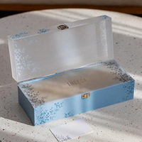 Boîtes cadeaux personnalisées en acrylique givré et simili cuir pour noix, bonbons et biscuits, imprimé floral bleu, emballage de luxe pour barres chocolatées