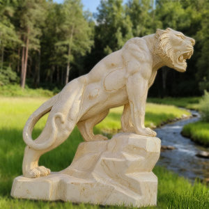 Escultura <span class=keywords><strong>de</strong></span> <span class=keywords><strong>Tigre</strong></span> Salvaje en Mármol Beige, Estilo Europeo Retro Personalizable para Patio o Plaza - Product Image 6